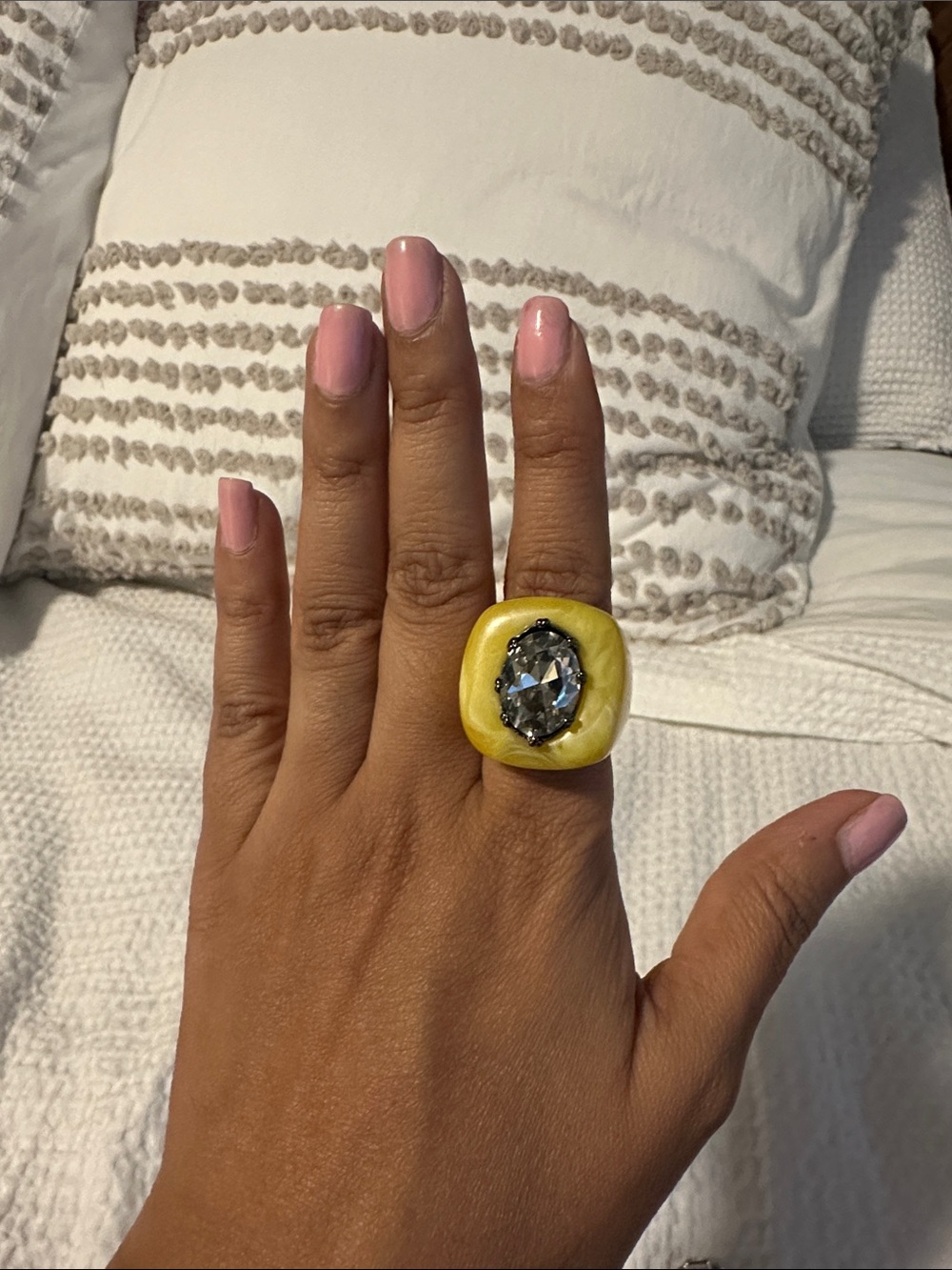 Zara Yellow Statement Ring with Clear Crystal Center